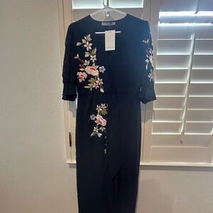 Navy Floral Embroidered Long Sleeve Dress